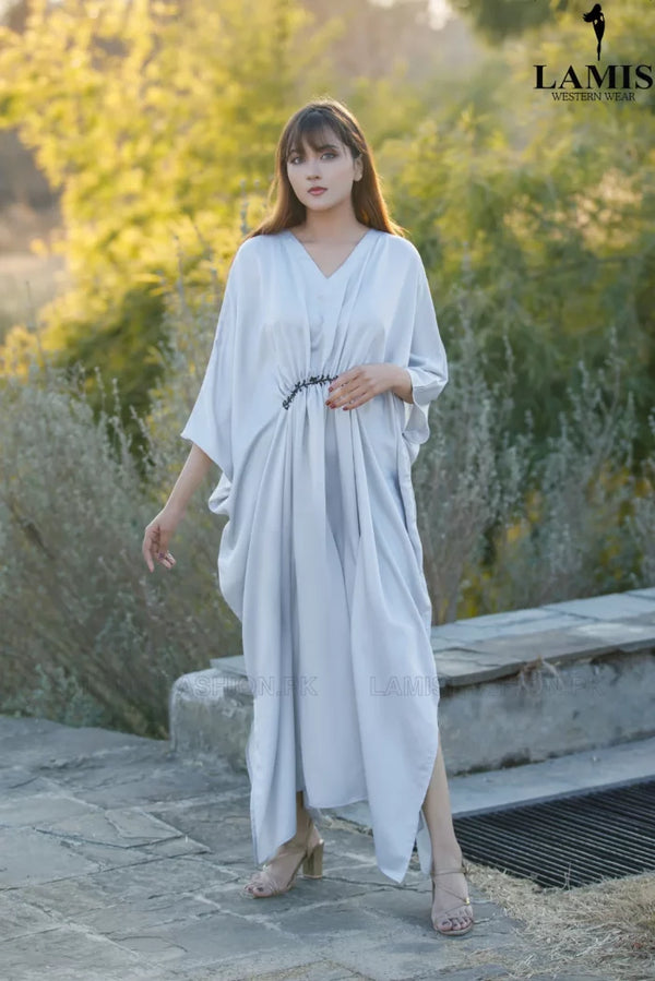 Formal Silk Kaftan Light Grey