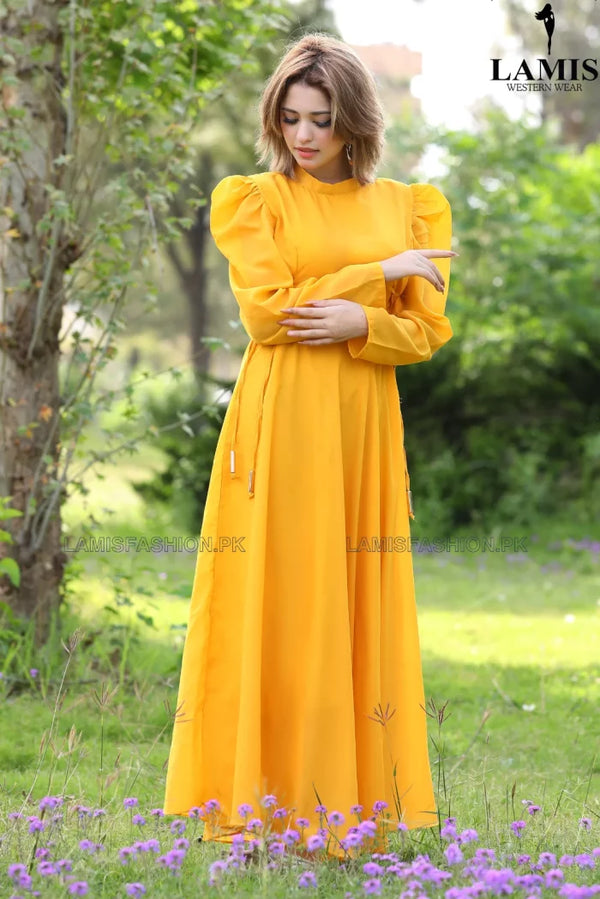 Formal Solid Maxi (Long Dress) Mustard