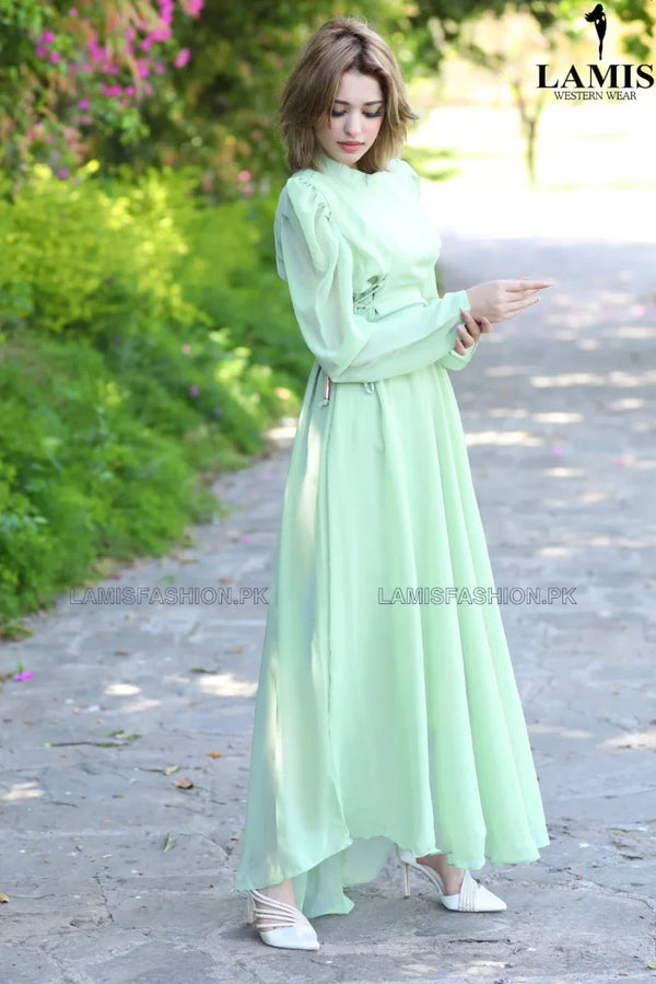 Formal Solid Maxi (Long Dress) Light Green