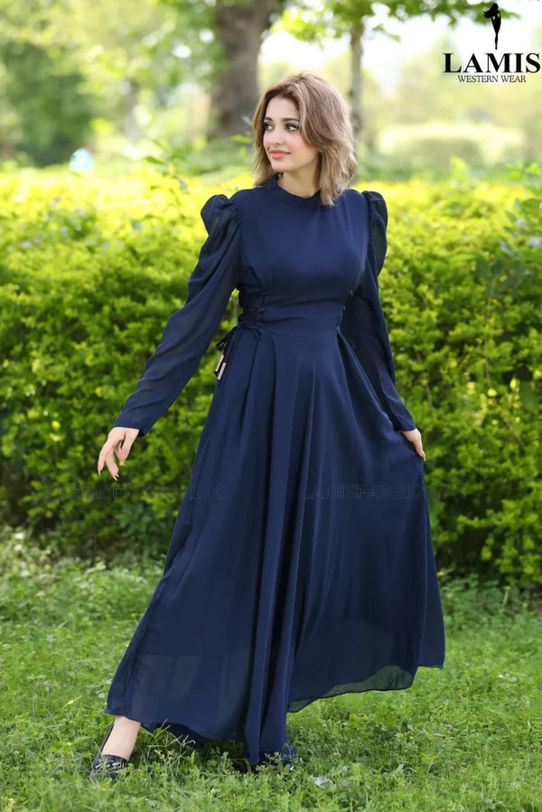 Formal Solid Maxi (Long Dress) Navy Blue