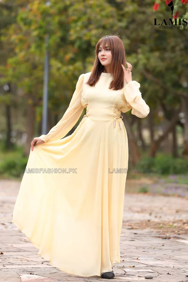 Formal Solid Maxi (Long Dress)  Yellow