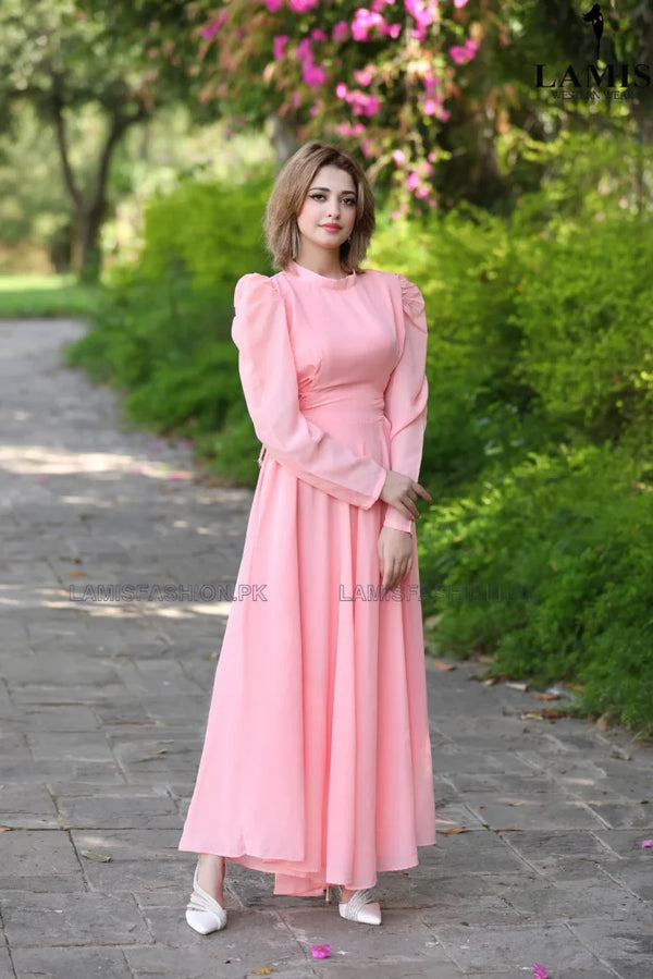 Formal Solid Maxi (Long Dress) Peach