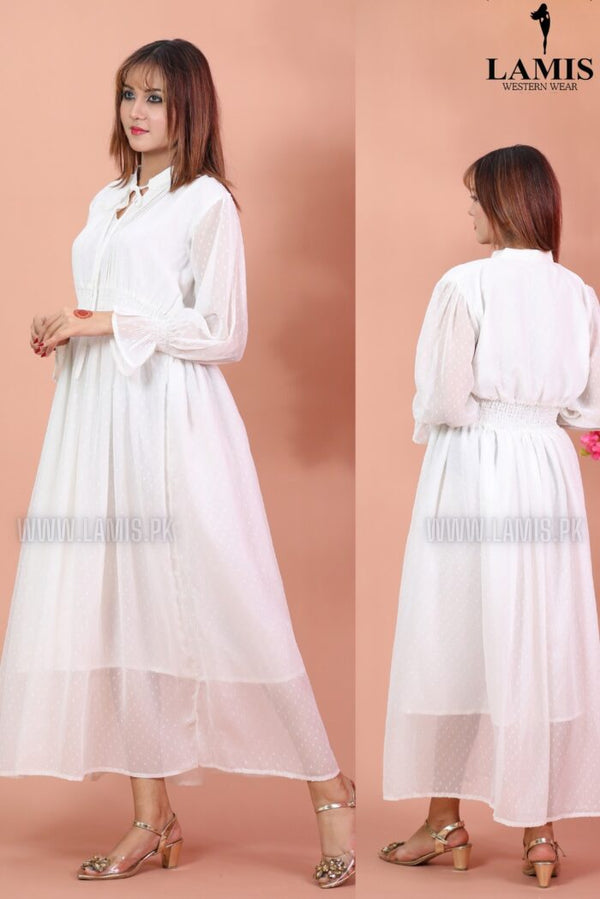 Formal Smoke Belt Maxi (Long Dress) White