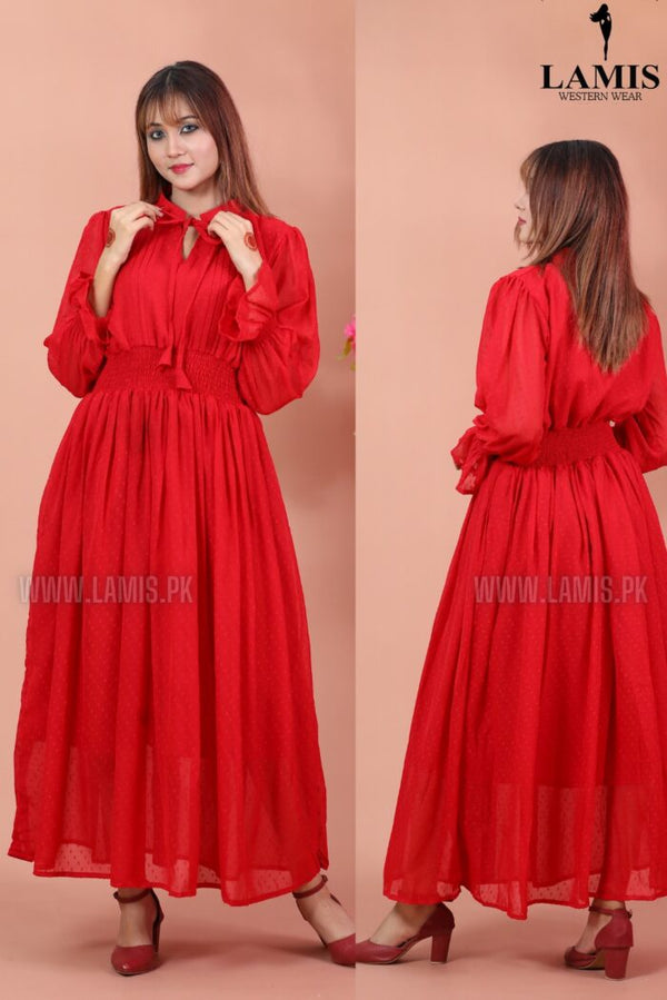 Formal Smoke Belt Maxi (Long Dress) Red