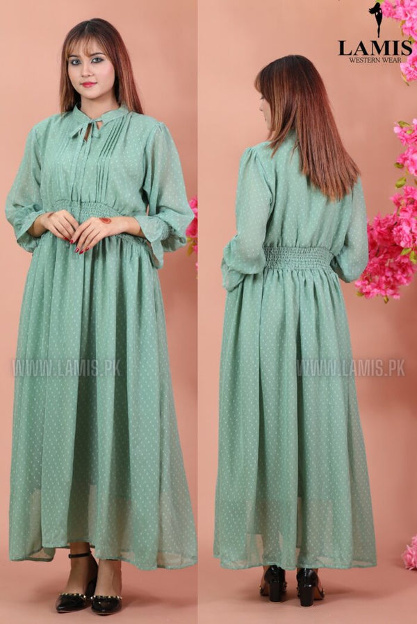 Formal Smoke Belt Maxi (Long Dress) Green