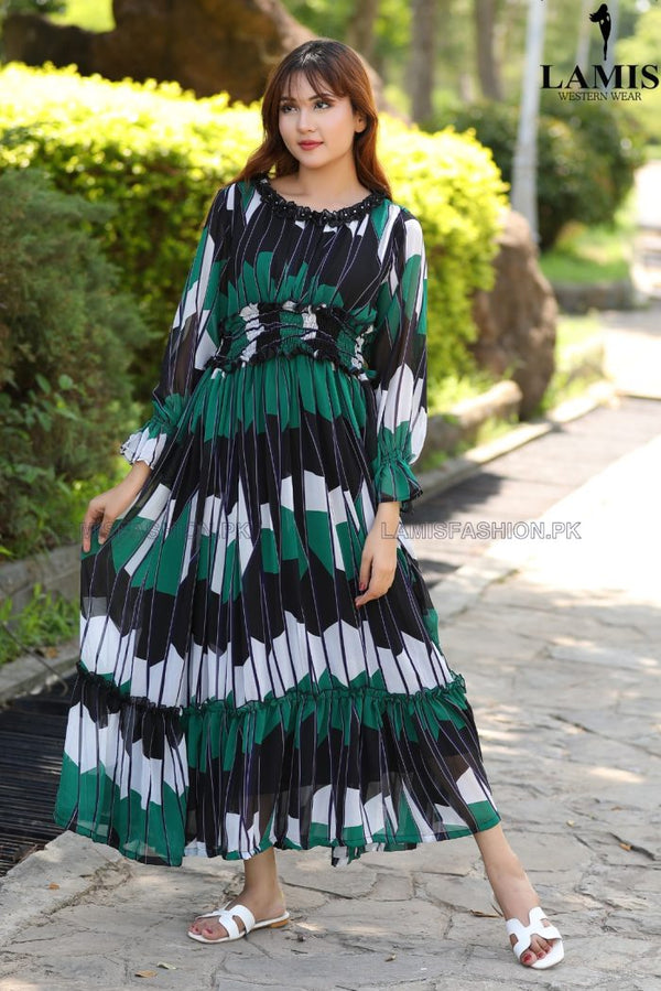 Formal Printed Three Frill Maxi