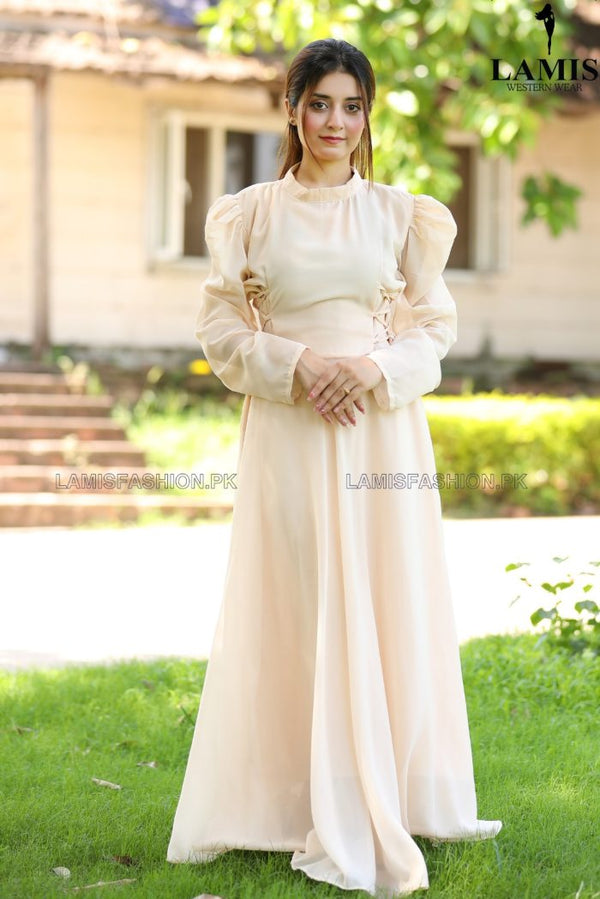 Formal Solid Maxi (Long Dress) Cream