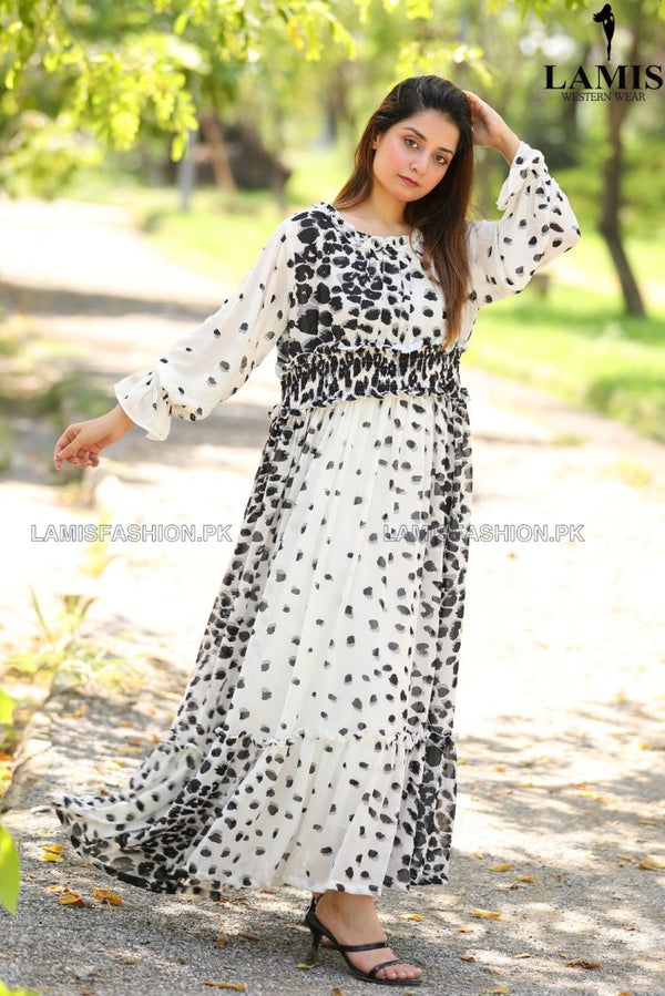 Formal Printed Three Frill Maxi