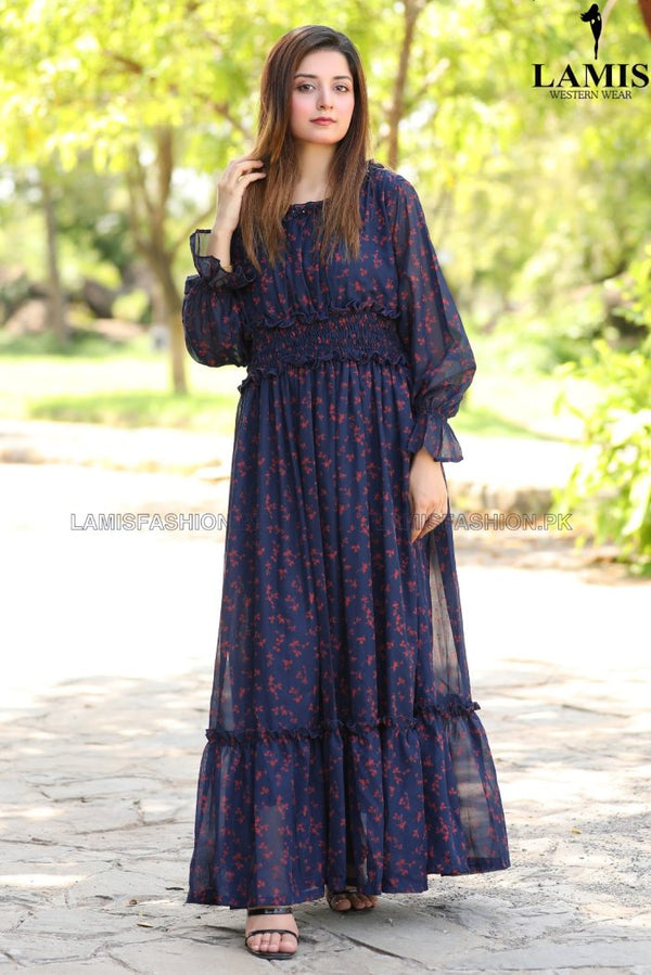 Formal Printed Three Frill Maxi