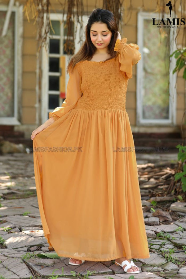 Formal Smoke Maxi (Long Dress) Mustard