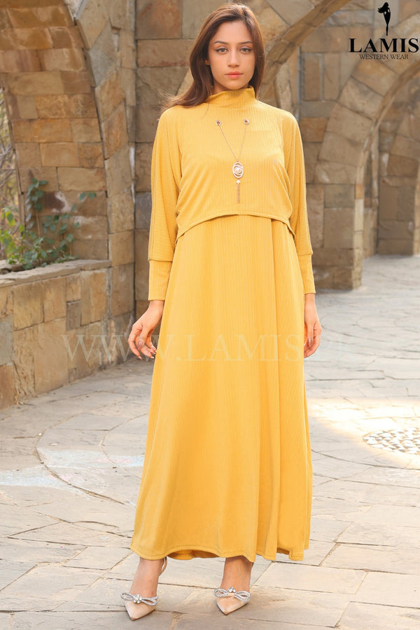 Imported Solid Knitted Long Dress YelloishGreen