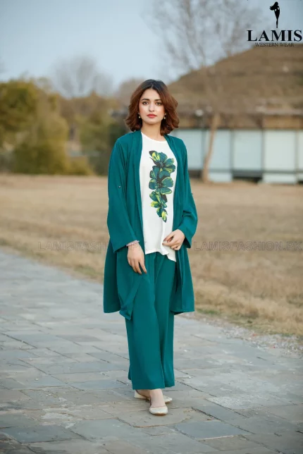 Stylish Solid Western long Length Top Pant Set Lamisfashion.pk